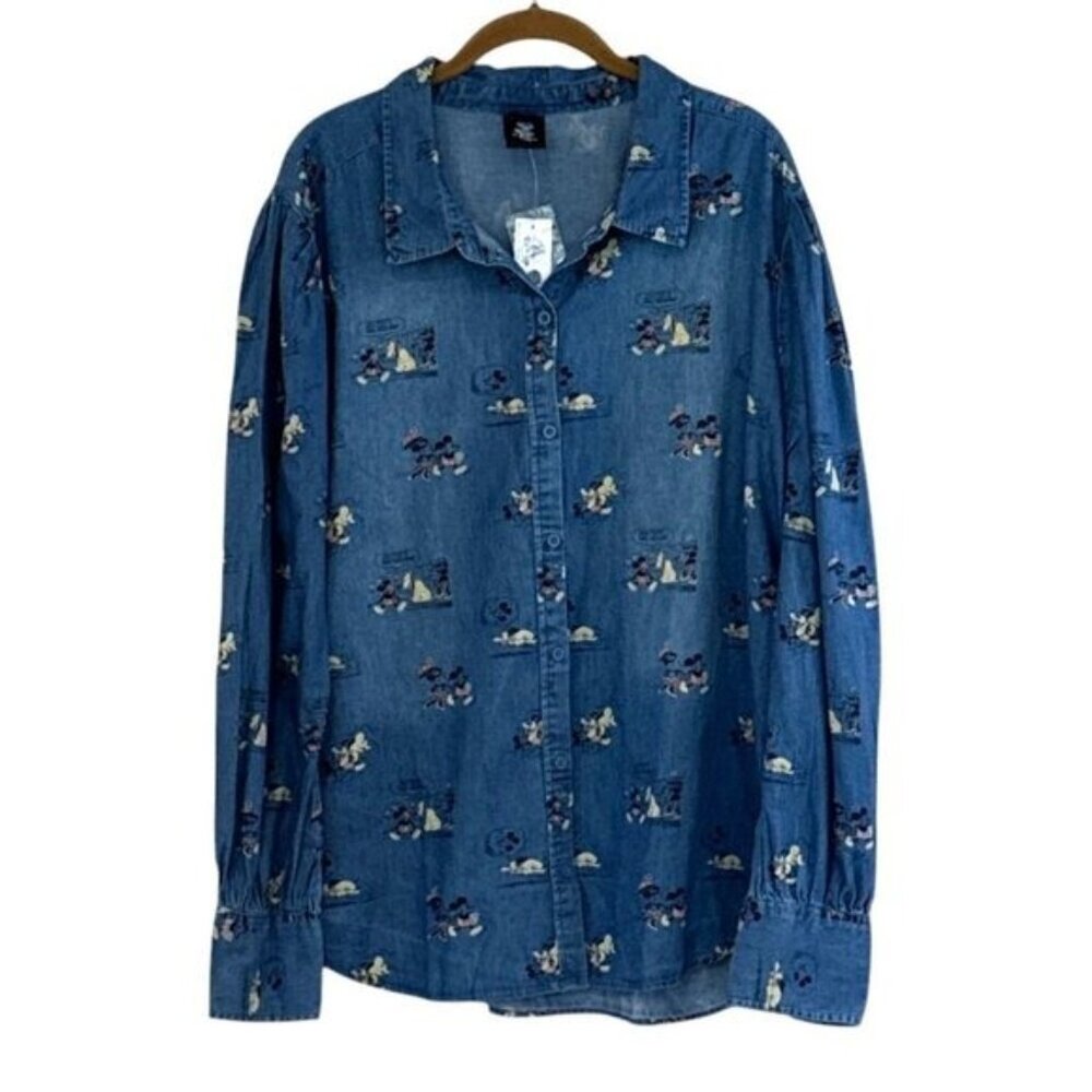 Disney Parks "Her Universe" Button Front Long Sleeve Denim Shirt Blue Sz XL - Picture 2 of 6